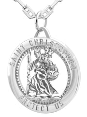Men's 925 Sterling Silver Saint Christopher Round Polished Pendant Necklace, 32mm - US Jewels