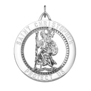 Men's 925 Sterling Silver Saint Christopher Round Polished Pendant Necklace, 32mm - US Jewels