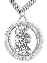 Men's 925 Sterling Silver Saint Christopher Round Polished Pendant Necklace, 32mm - US Jewels