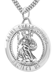 Men's 925 Sterling Silver Saint Christopher Round Polished Pendant Necklace, 32mm - US Jewels