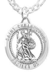 Men's 925 Sterling Silver Saint Christopher Round Polished Pendant Necklace, 32mm - US Jewels