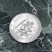 Men's 925 Sterling Silver Saint Christopher Round Polished Pendant Necklace, 33mm - US Jewels