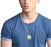 Men's 925 Sterling Silver Saint Christopher Round Polished Pendant Necklace, 33mm - US Jewels