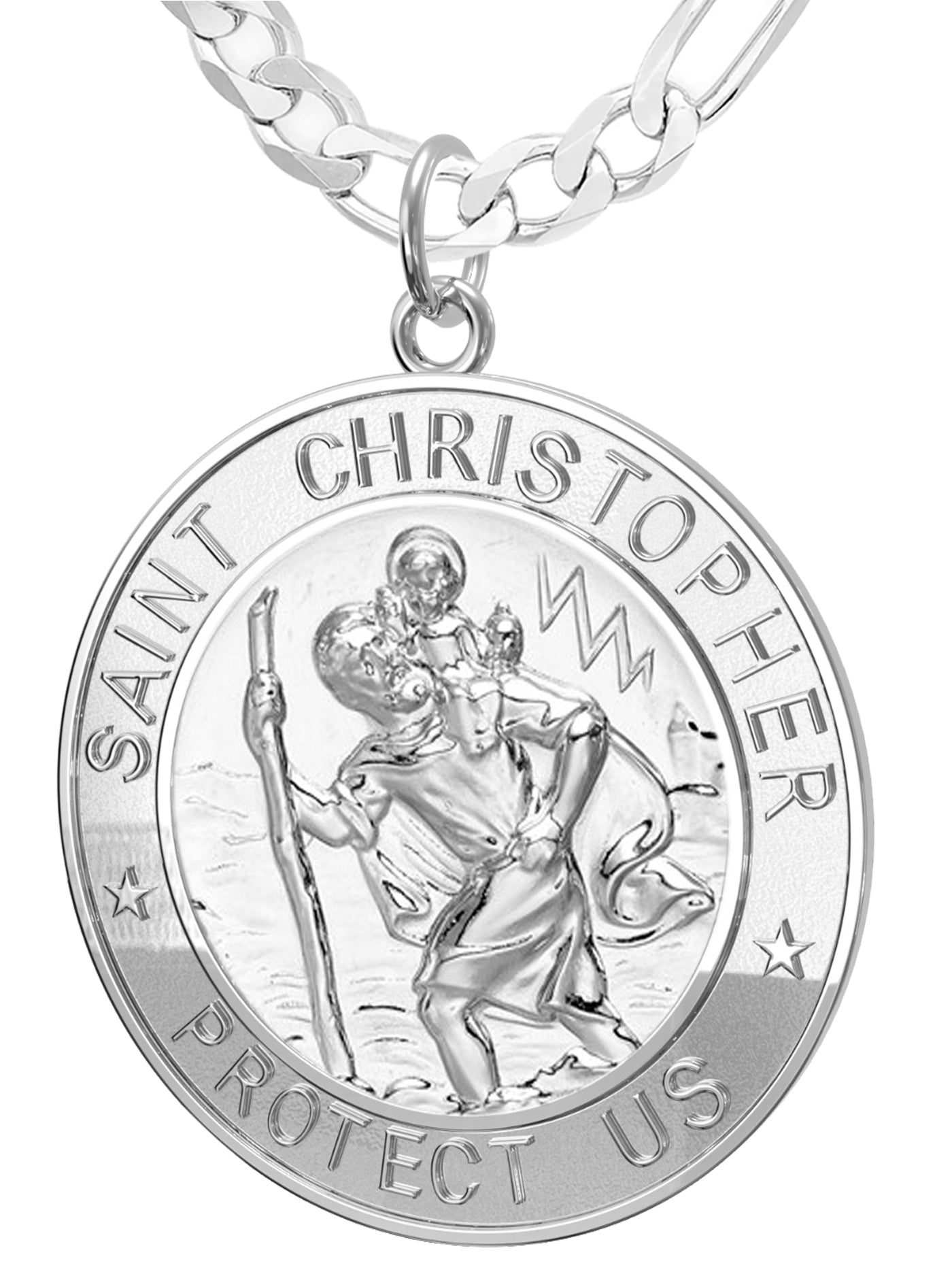 Men's 925 Sterling Silver Saint Christopher Round Polished Pendant Necklace, 33mm - US Jewels