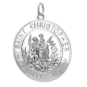 Men's 925 Sterling Silver Saint Christopher Round Polished Pendant Necklace, 33mm - US Jewels