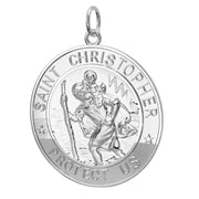 Men's 925 Sterling Silver Saint Christopher Round Polished Pendant Necklace, 33mm - US Jewels