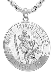 Men's 925 Sterling Silver Saint Christopher Round Polished Pendant Necklace, 33mm - US Jewels