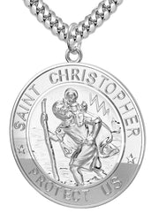 Men's 925 Sterling Silver Saint Christopher Round Polished Pendant Necklace, 33mm - US Jewels