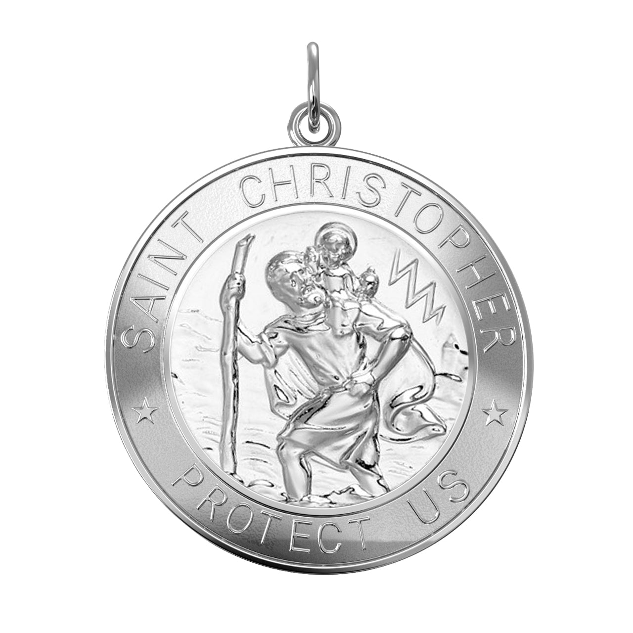 Men's 925 Sterling Silver Saint Christopher Round Polished Pendant Necklace, 33mm - US Jewels