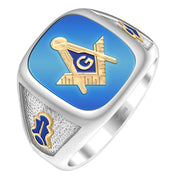 Men's 925 Sterling Silver Solid Back Masonic Ring - US Jewels