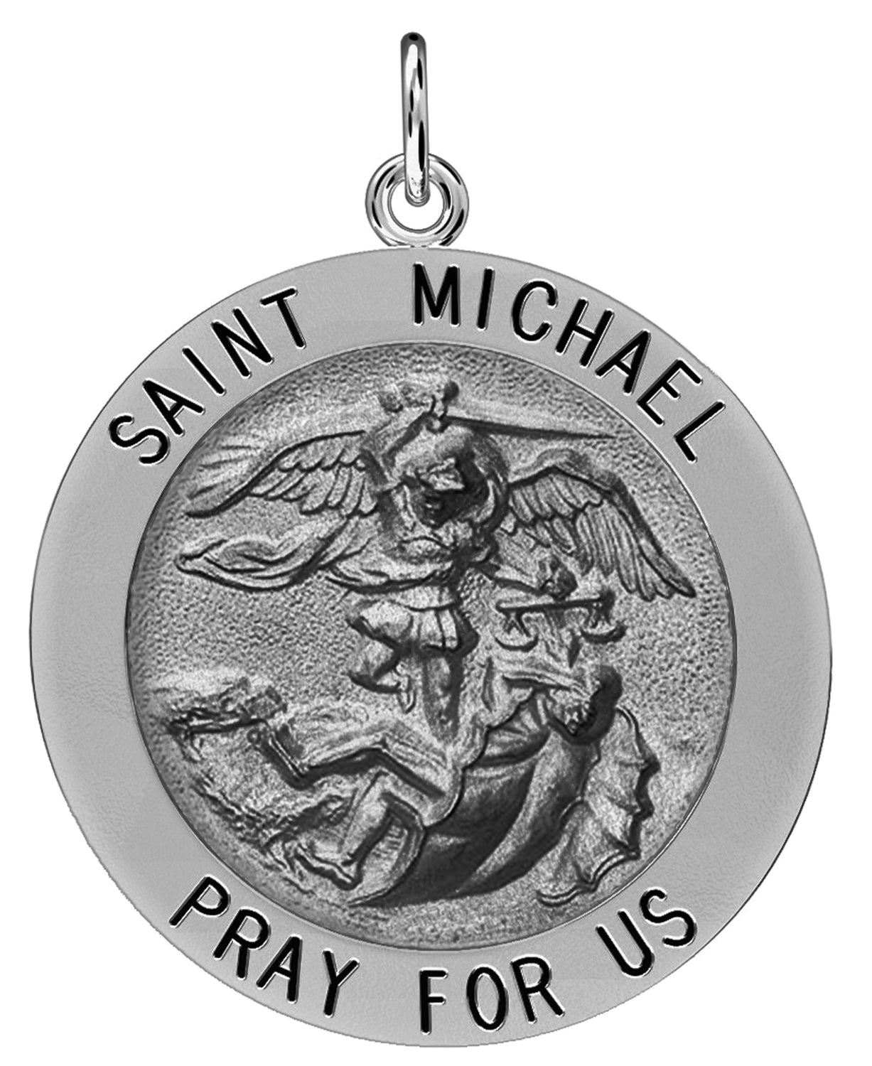 Men's Antique 925 Sterling Silver Saint Michael Round Pendant Necklace, 25mm - US Jewels