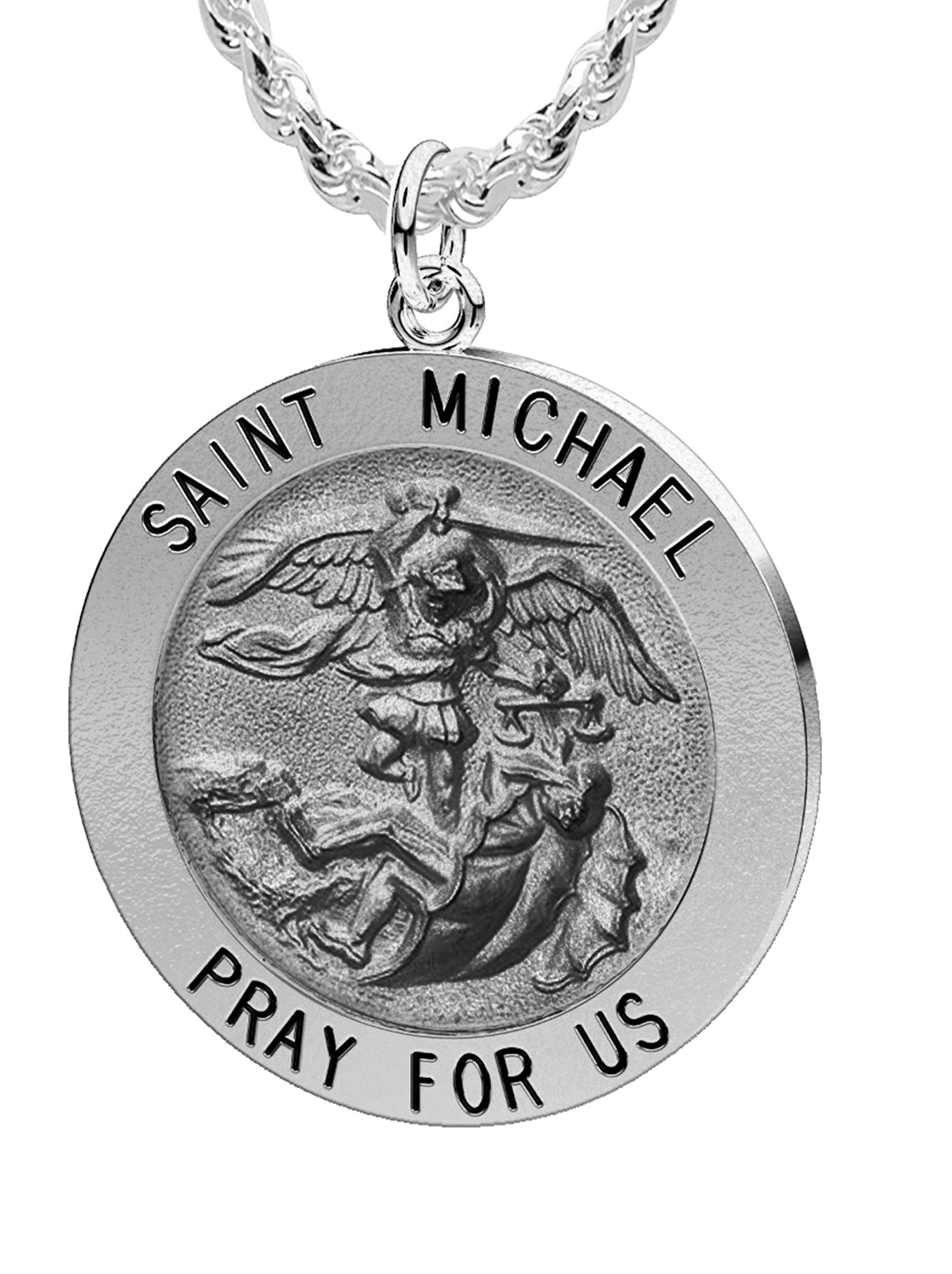 Men's Antique 925 Sterling Silver Saint Michael Round Pendant Necklace, 25mm - US Jewels