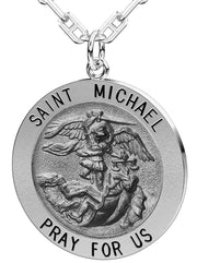 Men's Antique 925 Sterling Silver Saint Michael Round Pendant Necklace, 25mm - US Jewels