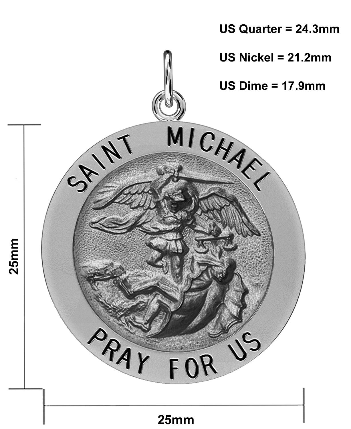 Men's Antique 925 Sterling Silver Saint Michael Round Pendant Necklace, 25mm - US Jewels
