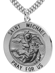 Men's Antique 925 Sterling Silver Saint Michael Round Pendant Necklace, 25mm - US Jewels
