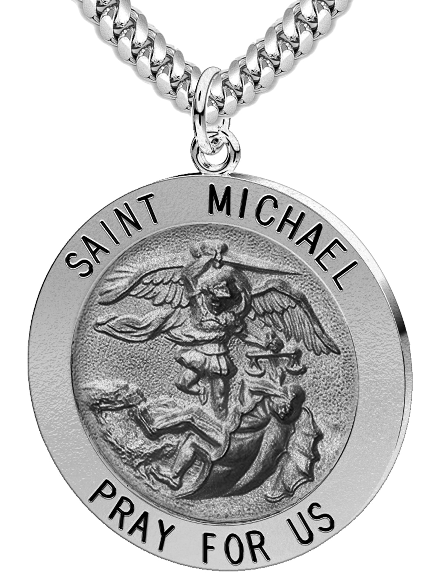 Men's Antique 925 Sterling Silver Saint Michael Round Pendant Necklace, 25mm - US Jewels