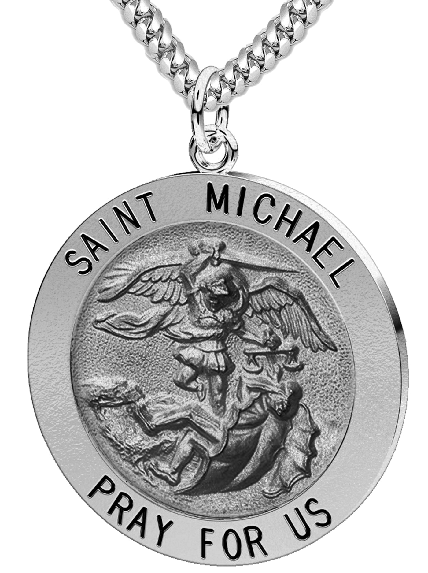 Men's Antique 925 Sterling Silver Saint Michael Round Pendant Necklace, 25mm - US Jewels