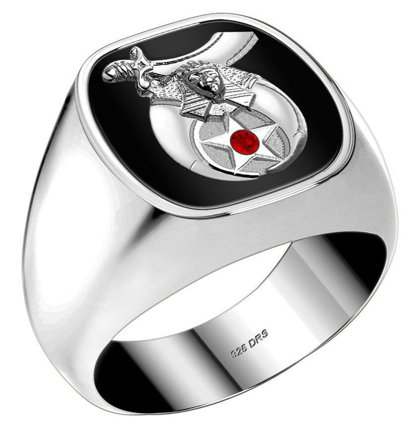 Men's Customizable Solid Back 925 Sterling Silver Masonic Ring - US Jewels