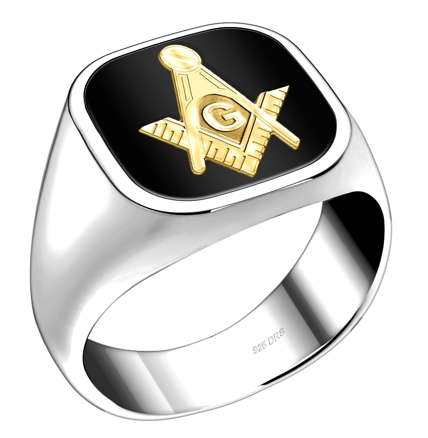 Men's Customizable Solid Back 925 Sterling Silver Masonic Ring