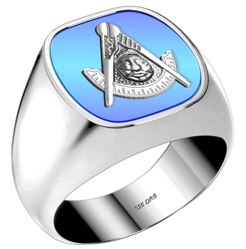 Men's Customizable Solid Back 925 Sterling Silver Masonic Ring - US Jewels