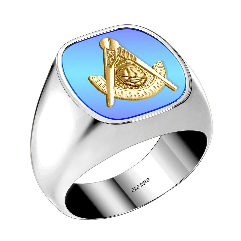 Men's Customizable Solid Back 925 Sterling Silver Masonic Ring - US Jewels