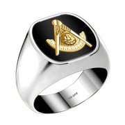 Men's Customizable Solid Back 925 Sterling Silver Masonic Ring - US Jewels