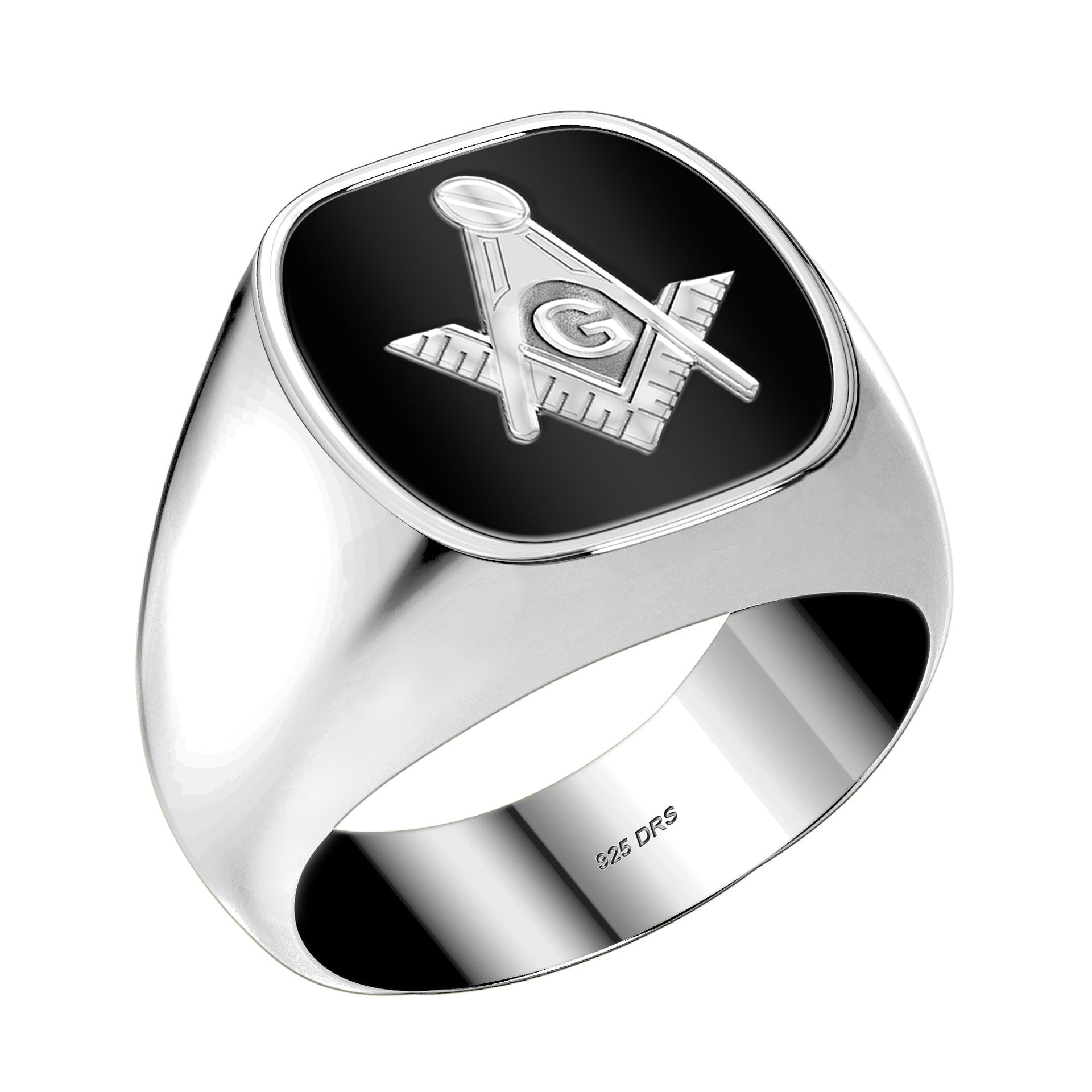 Men's Customizable Solid Back 925 Sterling Silver Masonic Ring - US Jewels