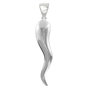 Men's Extra Large Solid Sterling Silver Italian Horn Cornicello Pendant Necklace, 50mm - US Jewels