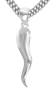 Men's Extra Large Solid Sterling Silver Italian Horn Cornicello Pendant Necklace, 50mm - US Jewels