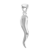 Men's Extra Large Solid Sterling Silver Italian Horn Cornicello Pendant Necklace, 50mm - US Jewels