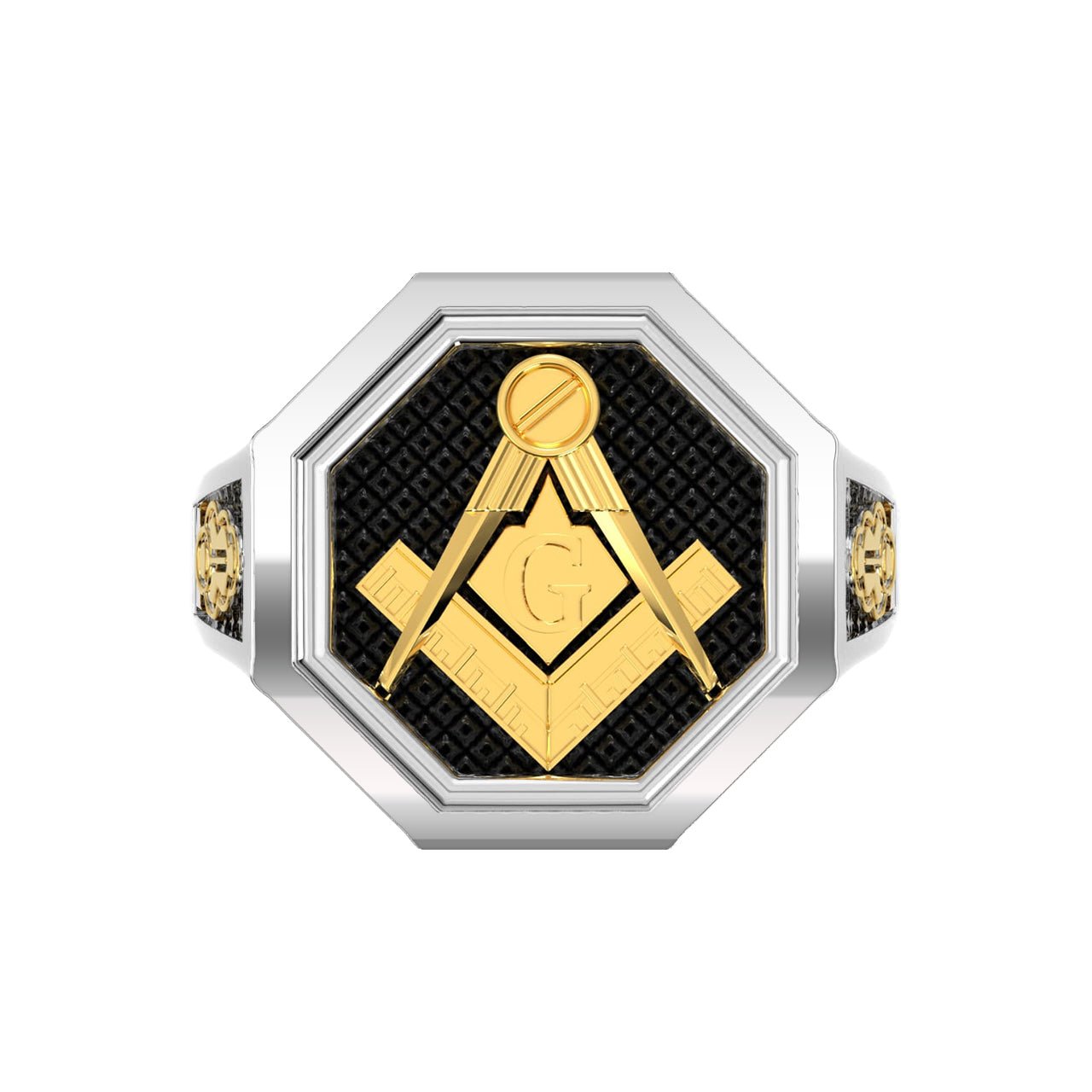 Men's Heavy 925 Sterling Silver & 14K Yellow Gold Master Mason Octagon Ring - US Jewels