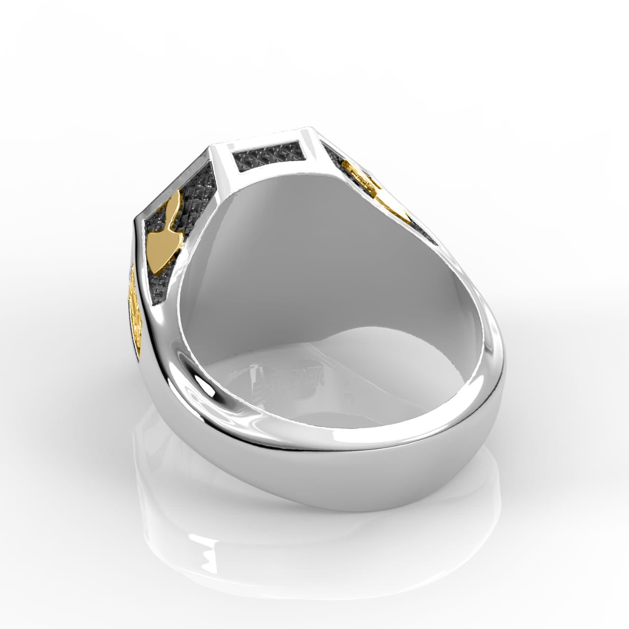 Men's Heavy 925 Sterling Silver & 14K Yellow Gold Master Mason Octagon Ring - US Jewels