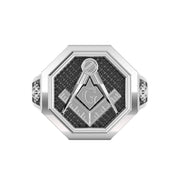 Men's Heavy 925 Sterling Silver Freemason Master Mason Octagon Ring - US Jewels