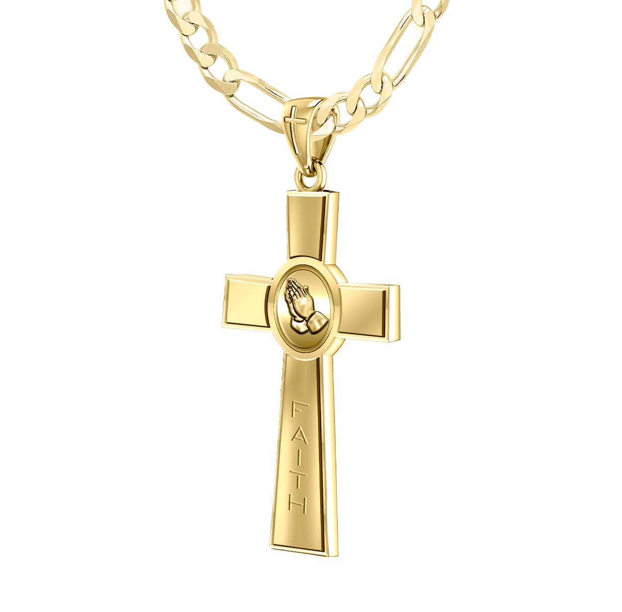 Men's Heavy Solid 14k Yellow Prayer Faith Cross Pendant Necklace, Polished Finish 45mm - US Jewels