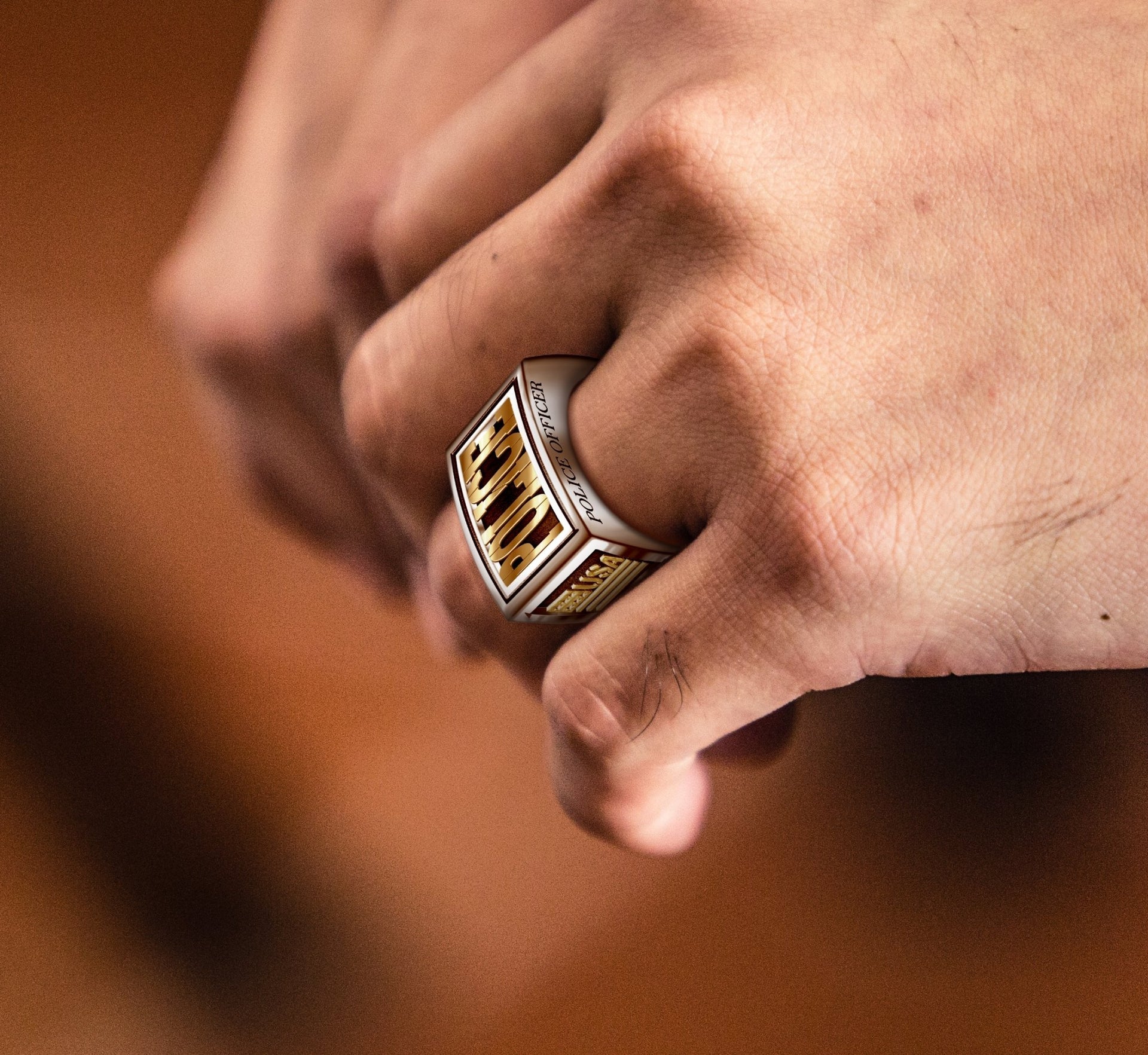 Men's Heavy Two Tone 925 Sterling Silver and 14k Yellow Gold Police Officer Ring Band - US Jewels