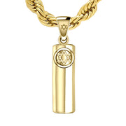 Men's Large 10K or 14K Yellow Gold Jewish Star of David Mezuzah Pendant Necklace, 40mm - US Jewels