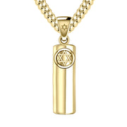 Men's Large 10K or 14K Yellow Gold Jewish Star of David Mezuzah Pendant Necklace, 40mm - US Jewels