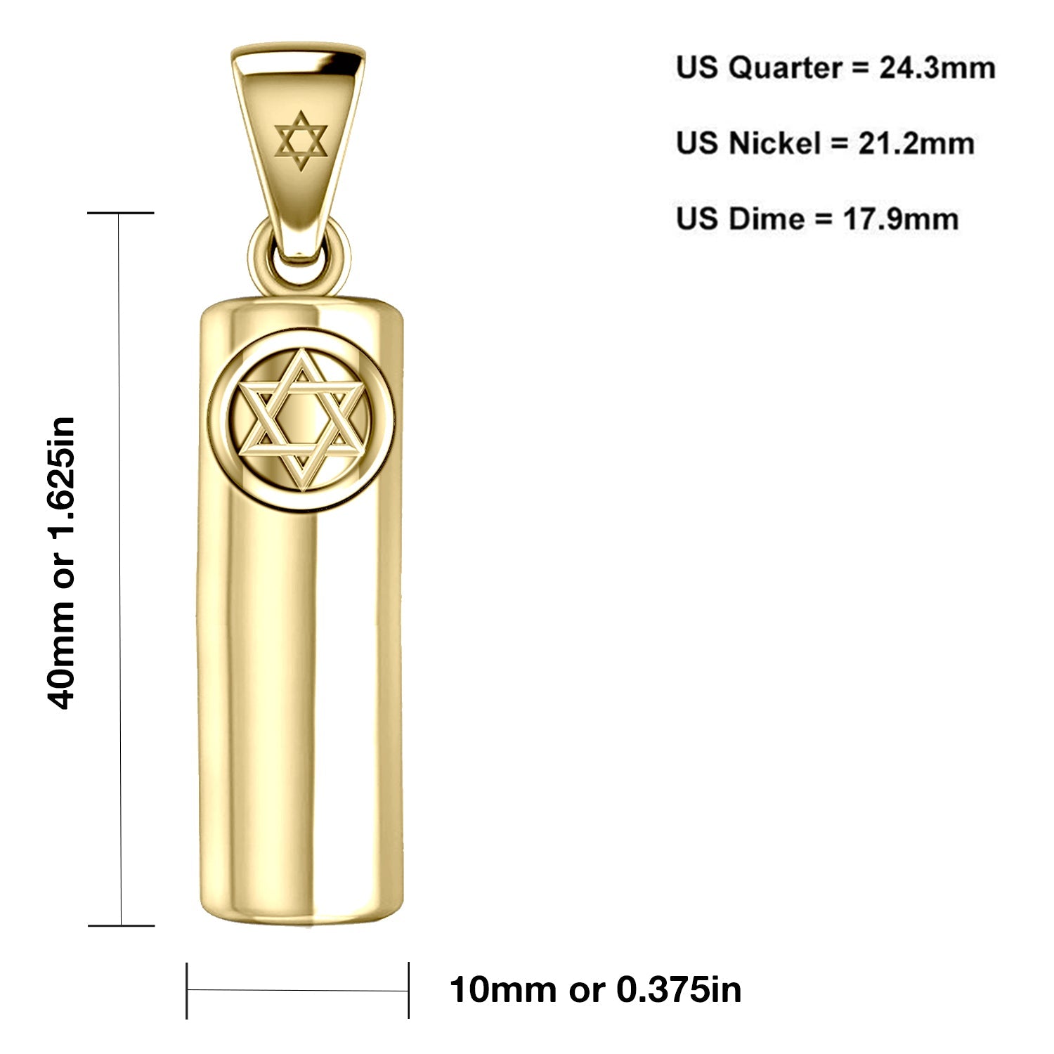 Men's Large 10K or 14K Yellow Gold Jewish Star of David Mezuzah Pendant Necklace, 40mm - US Jewels