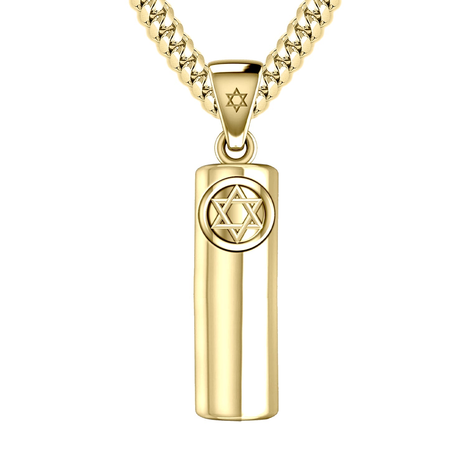 Men's Large 10K or 14K Yellow Gold Jewish Star of David Mezuzah Pendant Necklace, 40mm - US Jewels