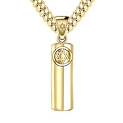 Men's Large 10K or 14K Yellow Gold Jewish Star of David Mezuzah Pendant Necklace, 40mm - US Jewels