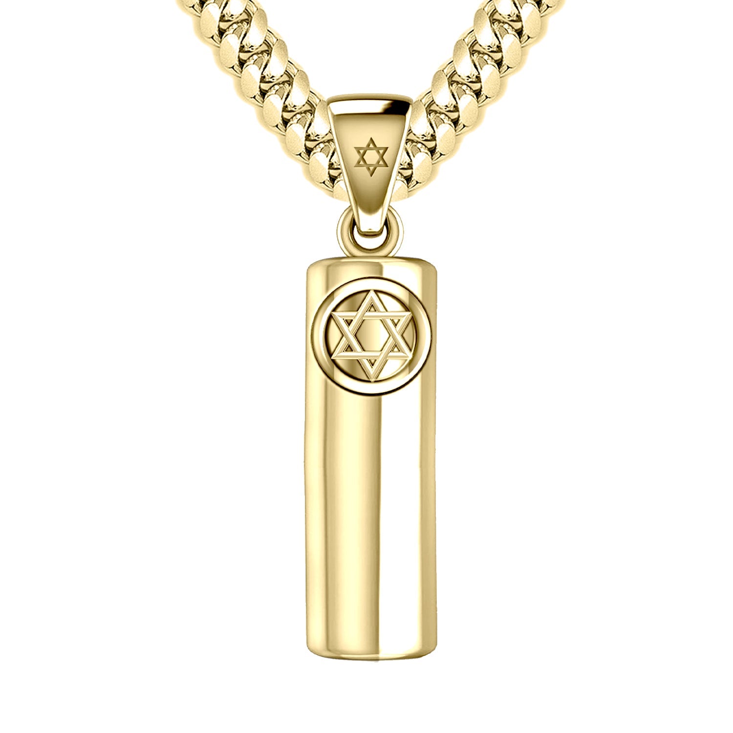 Men's Large 10K or 14K Yellow Gold Jewish Star of David Mezuzah Pendant Necklace, 40mm - US Jewels