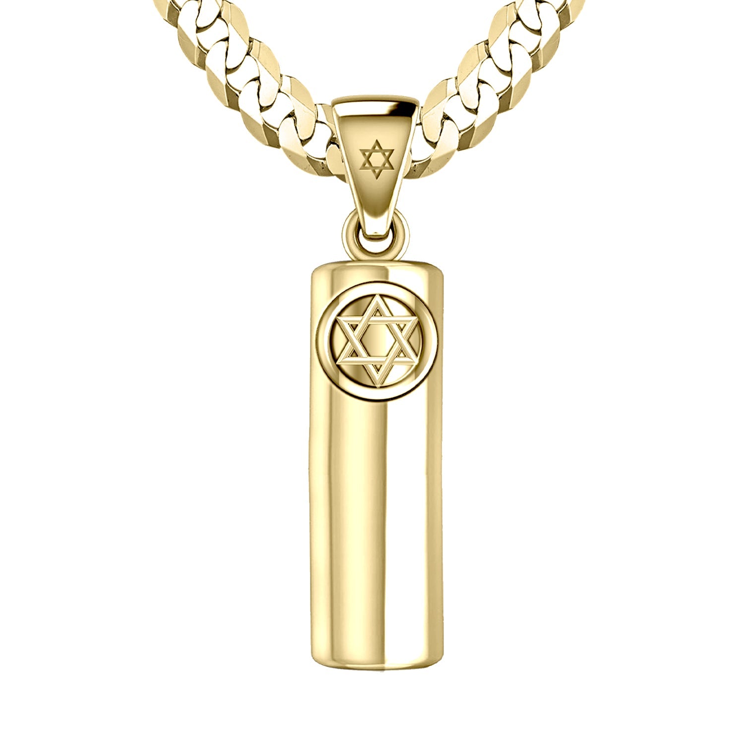 Men's Large 10K or 14K Yellow Gold Jewish Star of David Mezuzah Pendant Necklace, 40mm - US Jewels