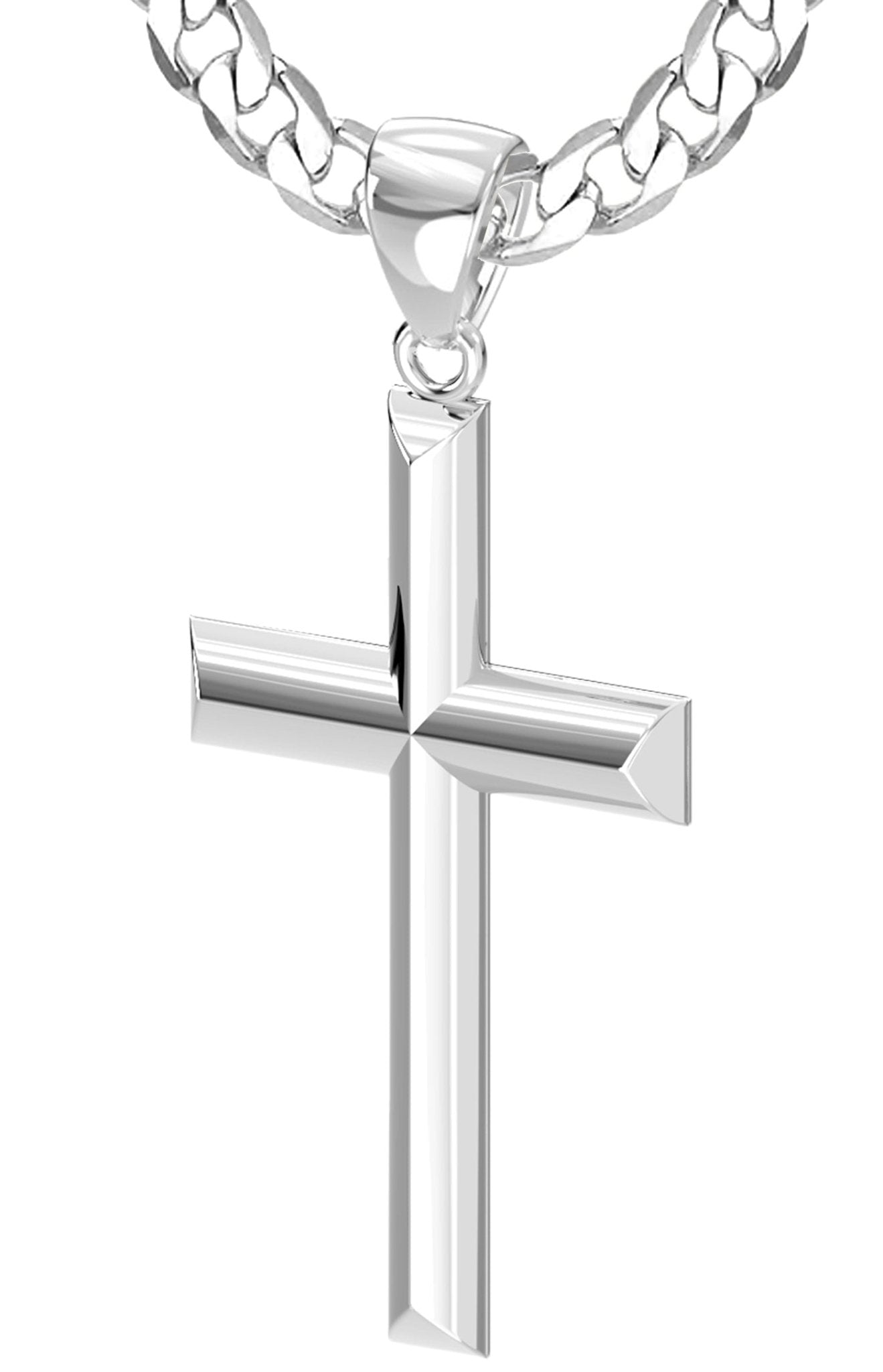 Men's Large 925 Sterling Silver Christian Cross Pendant Necklace, 44mm - US Jewels