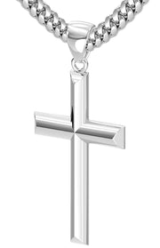 Men's Large 925 Sterling Silver Christian Cross Pendant Necklace, 44mm - US Jewels