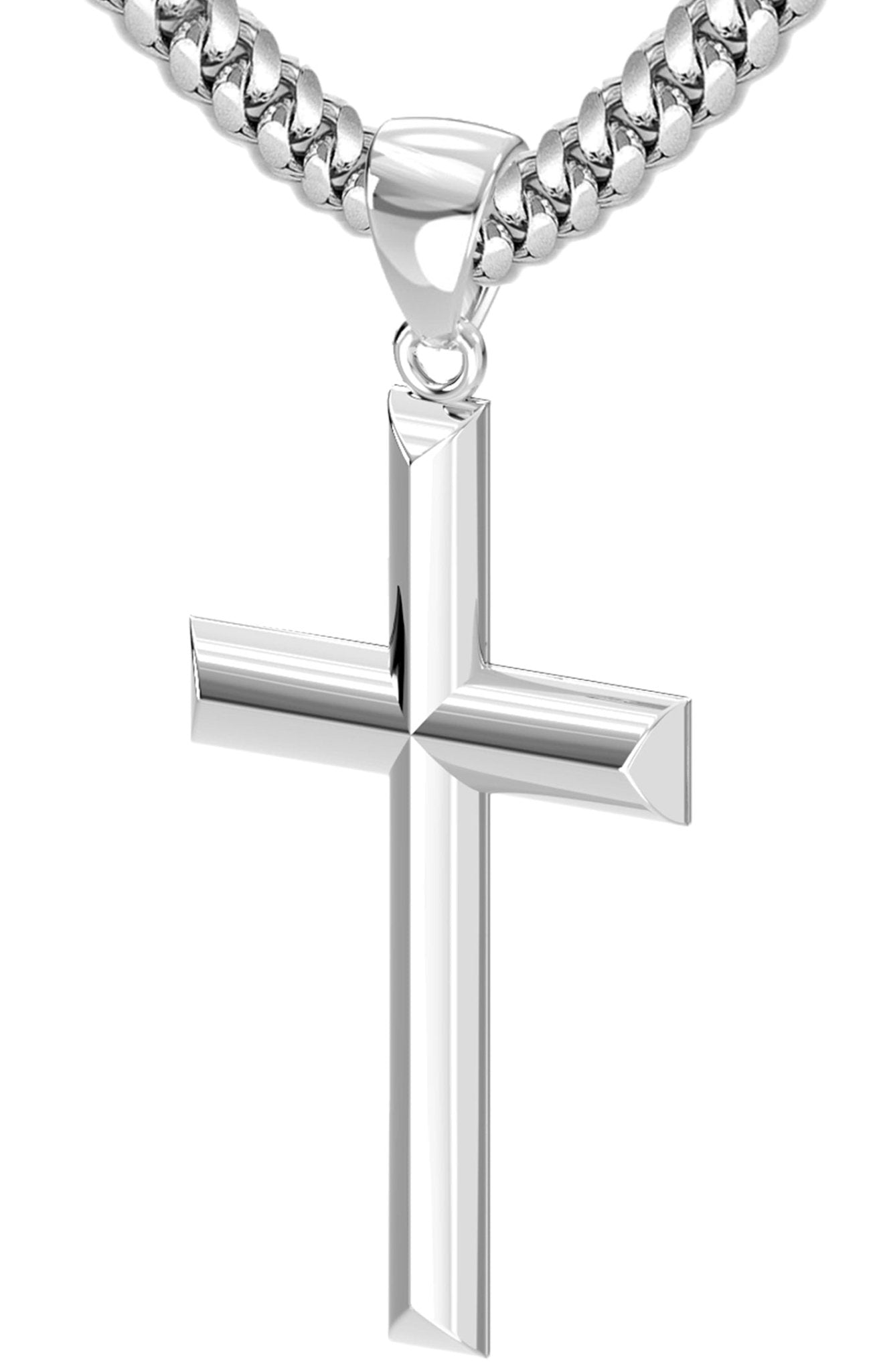Men's Large 925 Sterling Silver Christian Cross Pendant Necklace, 44mm - US Jewels