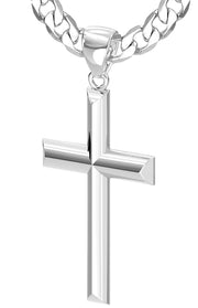 Men's Large 925 Sterling Silver Christian Cross Pendant Necklace, 44mm - US Jewels