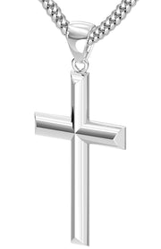 Men's Large 925 Sterling Silver Christian Cross Pendant Necklace, 44mm - US Jewels
