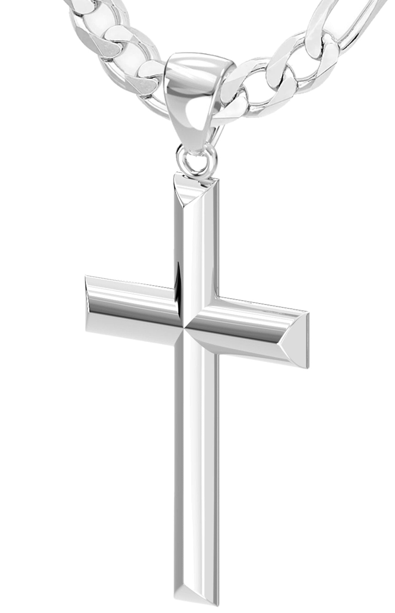 Men's Large 925 Sterling Silver Christian Cross Pendant Necklace, 44mm - US Jewels