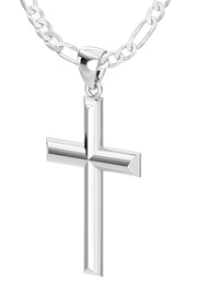 Men's Large 925 Sterling Silver Christian Cross Pendant Necklace, 44mm - US Jewels