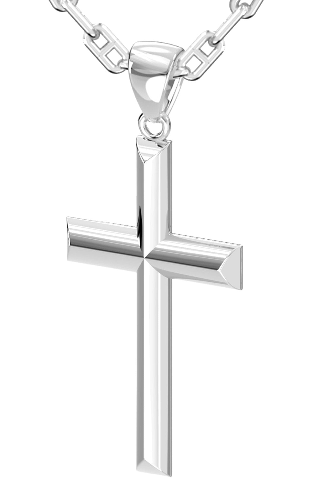 Men's Large 925 Sterling Silver Christian Cross Pendant Necklace, 44mm - US Jewels